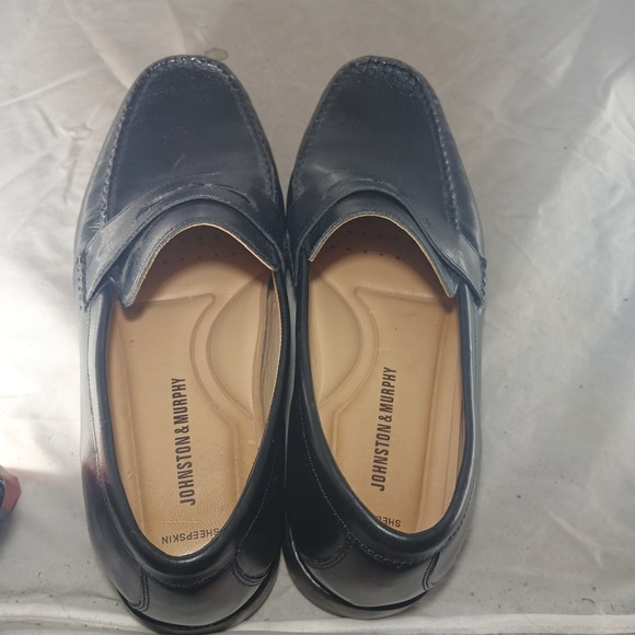 Johnston &‎ Murphy Penny Loafers 10 W Black Leather Sheepskin Lining Brazil